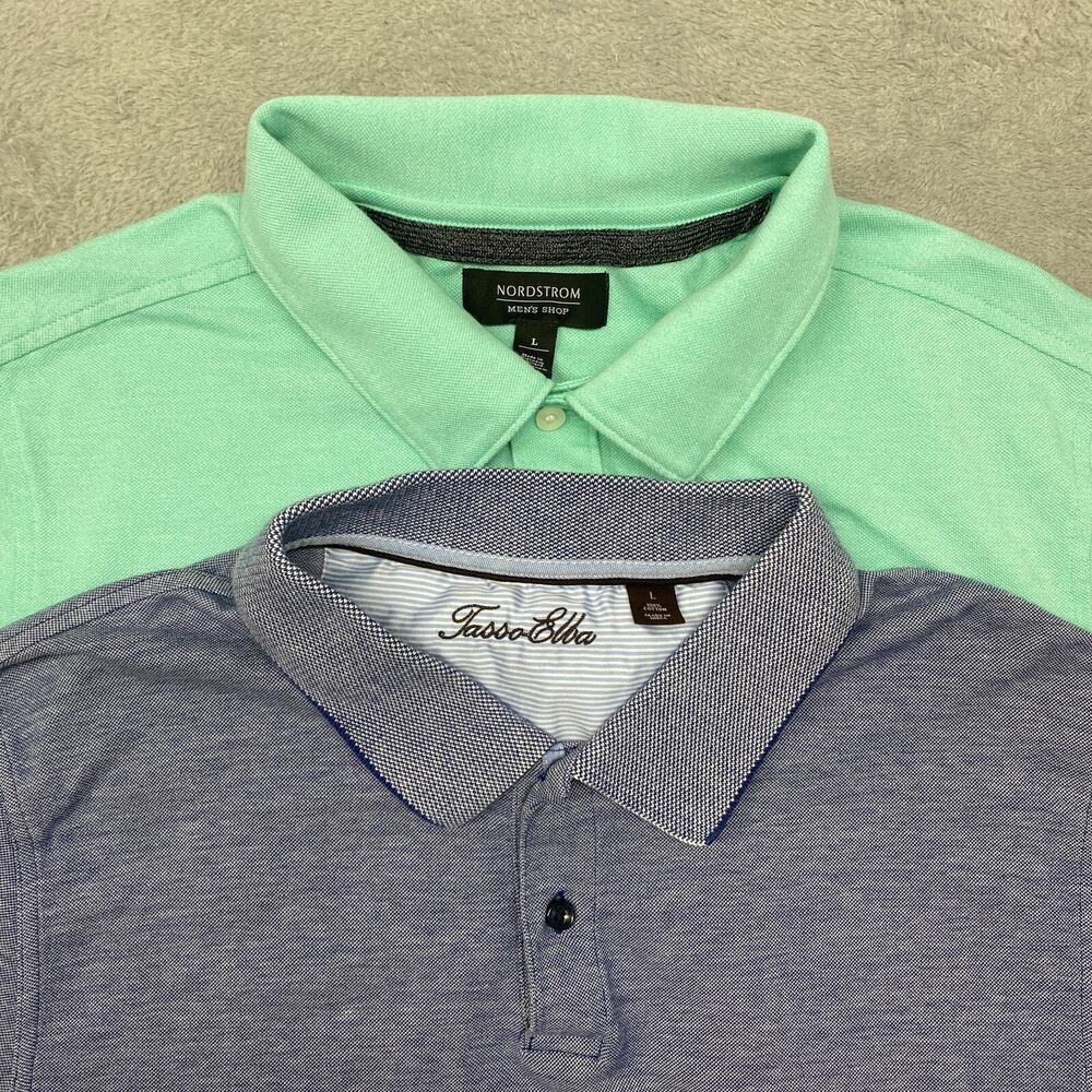 Nordstrom Shirt Mens L Blue Green Polo Lot of 2 Tasso Elba Cotton Golf Preppy